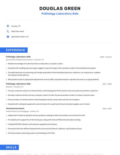 Pathology Laboratory Aide Resume