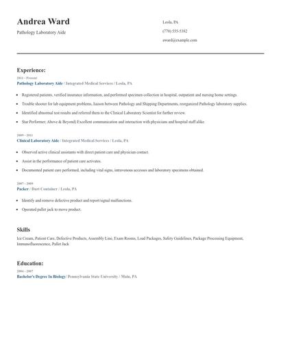 Pathology Laboratory Aide Resume