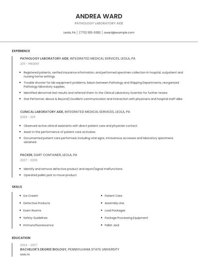 Pathology Laboratory Aide Resume