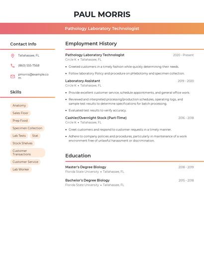 Pathology Laboratory Technologist Resume