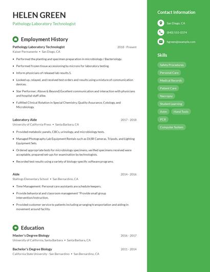 Pathology Laboratory Technologist Resume