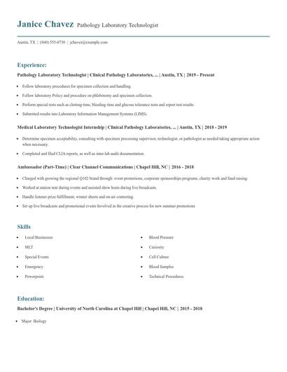 Pathology Laboratory Technologist Resume