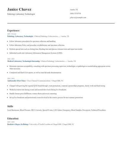 Pathology Laboratory Technologist Resume