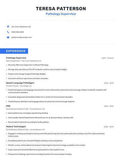 Pathology Supervisor Resume