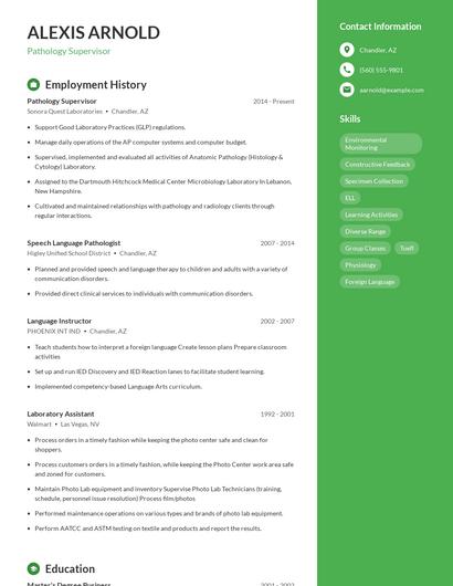 Pathology Supervisor Resume