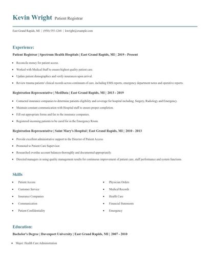 Patient Registrar Resume