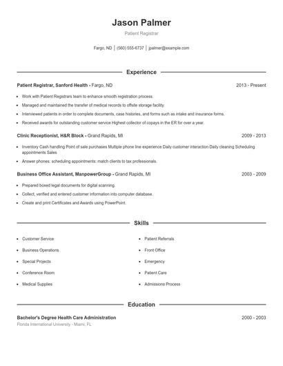 Patient Registrar Resume