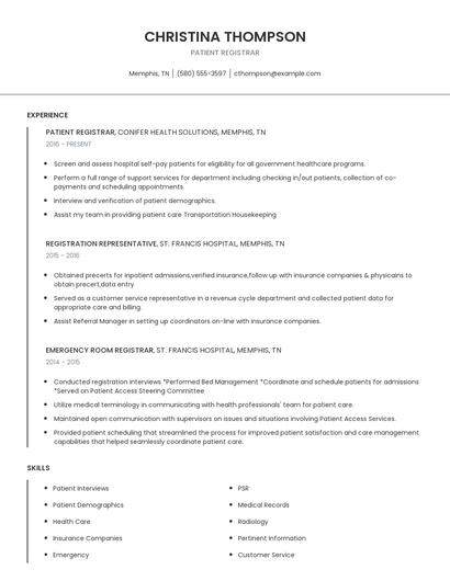 Patient Registrar Resume