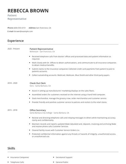 Patient Representative Resume