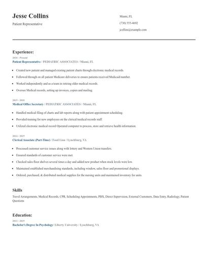 Patient Representative Resume