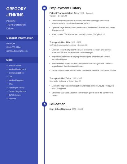 Patient Transportation Driver Resume