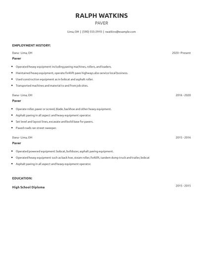 Paver Resume