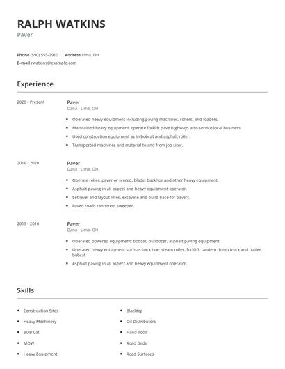 Paver Resume
