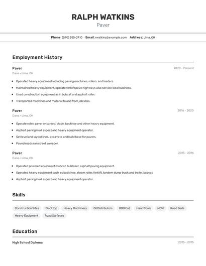 Paver Resume