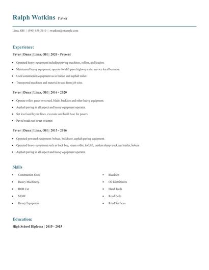 Paver Resume