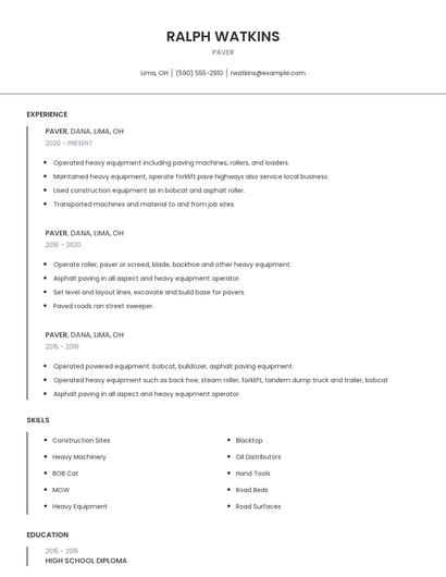 Paver Resume