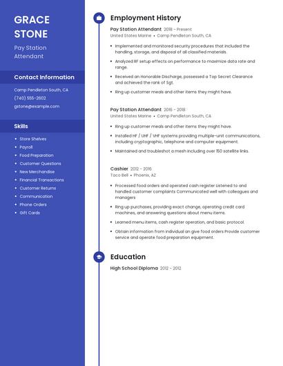 Pay Station Attendant Resume