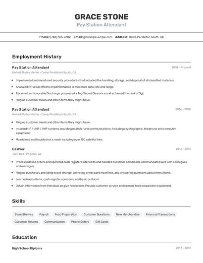 Pay Station Attendant Resume