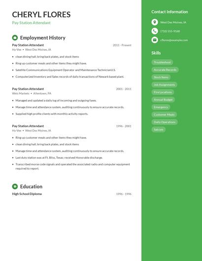 Pay Station Attendant Resume