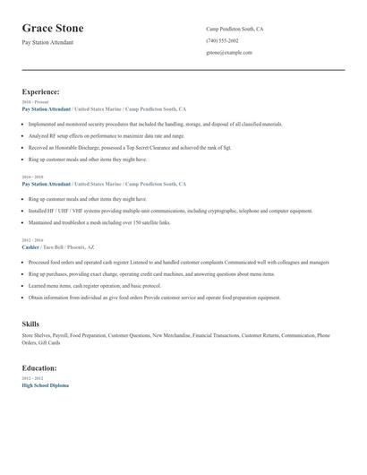 Pay Station Attendant Resume