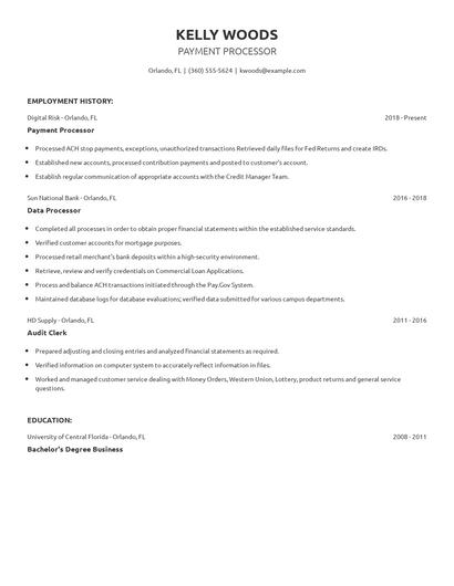 Payment Processor Resume