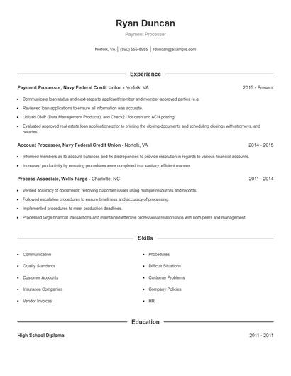 Payment Processor Resume
