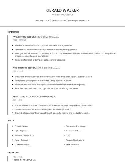 Payment Processor Resume