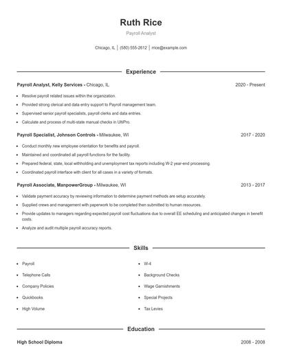 Payroll Analyst Resume