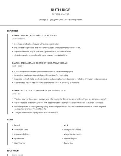 Payroll Analyst Resume