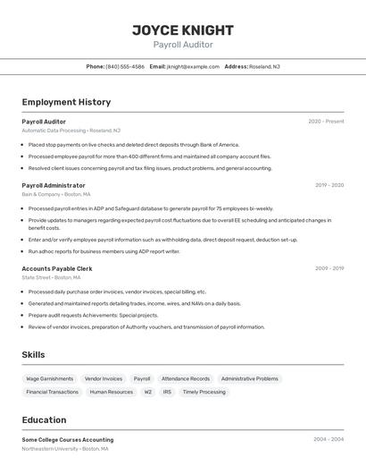 Payroll Auditor Resume