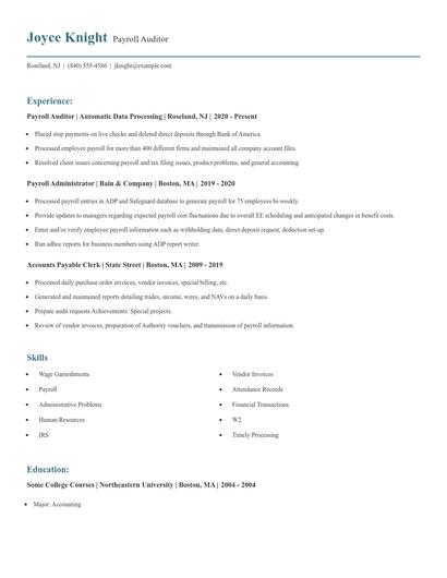 Payroll Auditor Resume