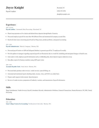 Payroll Auditor Resume