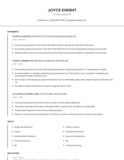 Payroll Auditor Resume