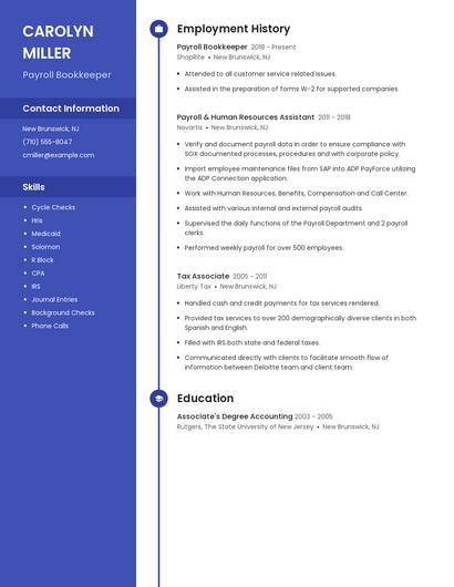 Payroll Bookkeeper Resume