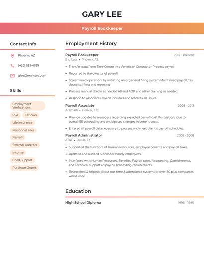 Payroll Bookkeeper Resume