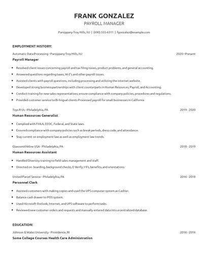 Payroll Manager Resume