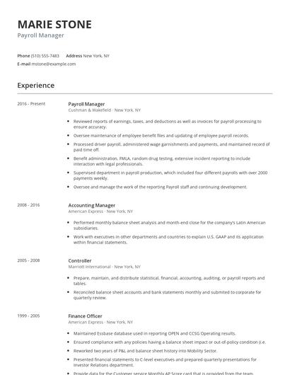 Payroll Manager Resume