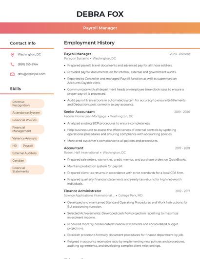 Payroll Manager Resume