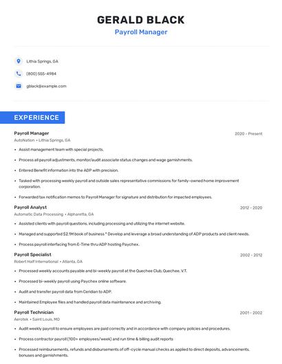 Payroll Manager Resume