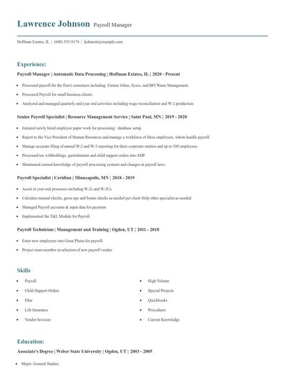 Payroll Manager Resume