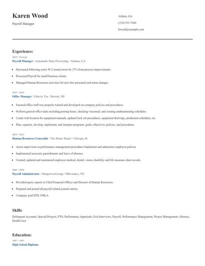 Payroll Manager Resume