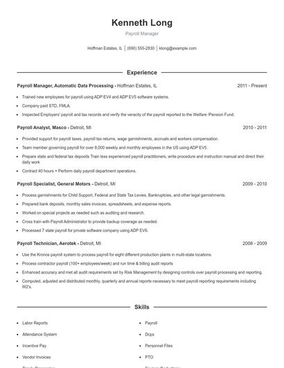 Payroll Manager Resume