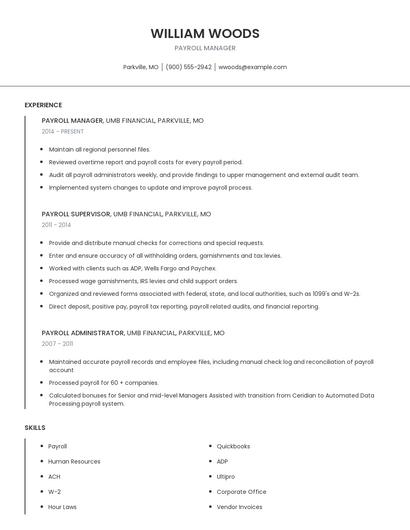 Payroll Manager Resume