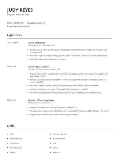 Payroll Technician Resume