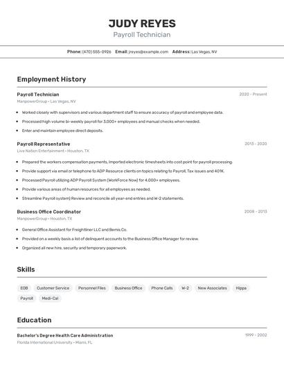 Payroll Technician Resume