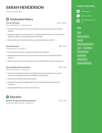 Payroll Technician Resume