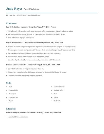 Payroll Technician Resume