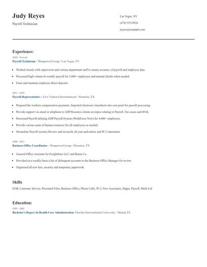 Payroll Technician Resume