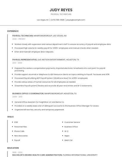 Payroll Technician Resume