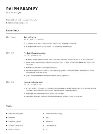 Pc/Lan Analyst Resume